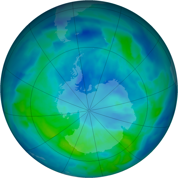 Antarctic ozone map for 31 March 2012
